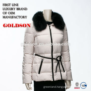 Women Big Fox Fur Collar Down Jacket With Leather Waist Belt winter jacket